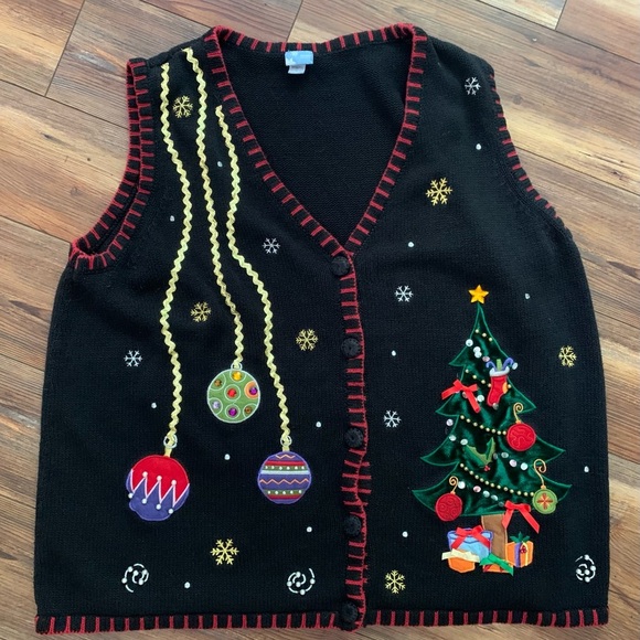 Holiday Editions Jackets & Blazers - Holiday Editions Vintage Ugly Christmas  Sweater Vest Ornaments Tree Size 2X